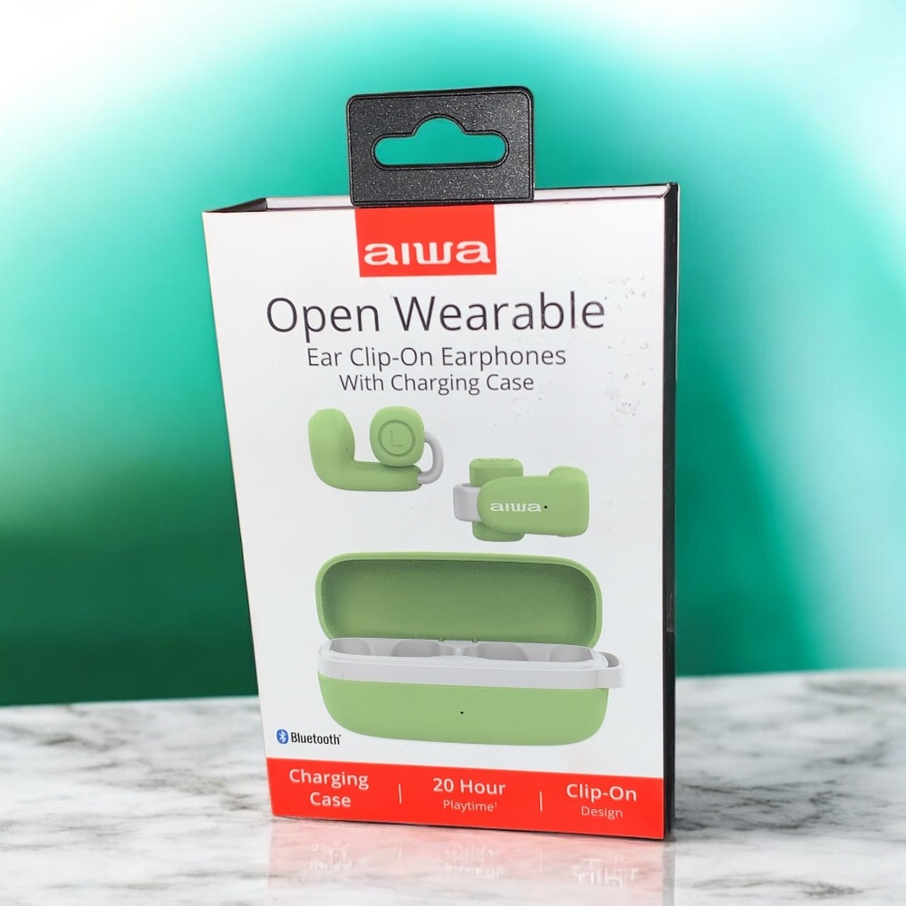 BRAND NEW Aiwa Open Wearable Ear Clip-On Earphones (Green/White)